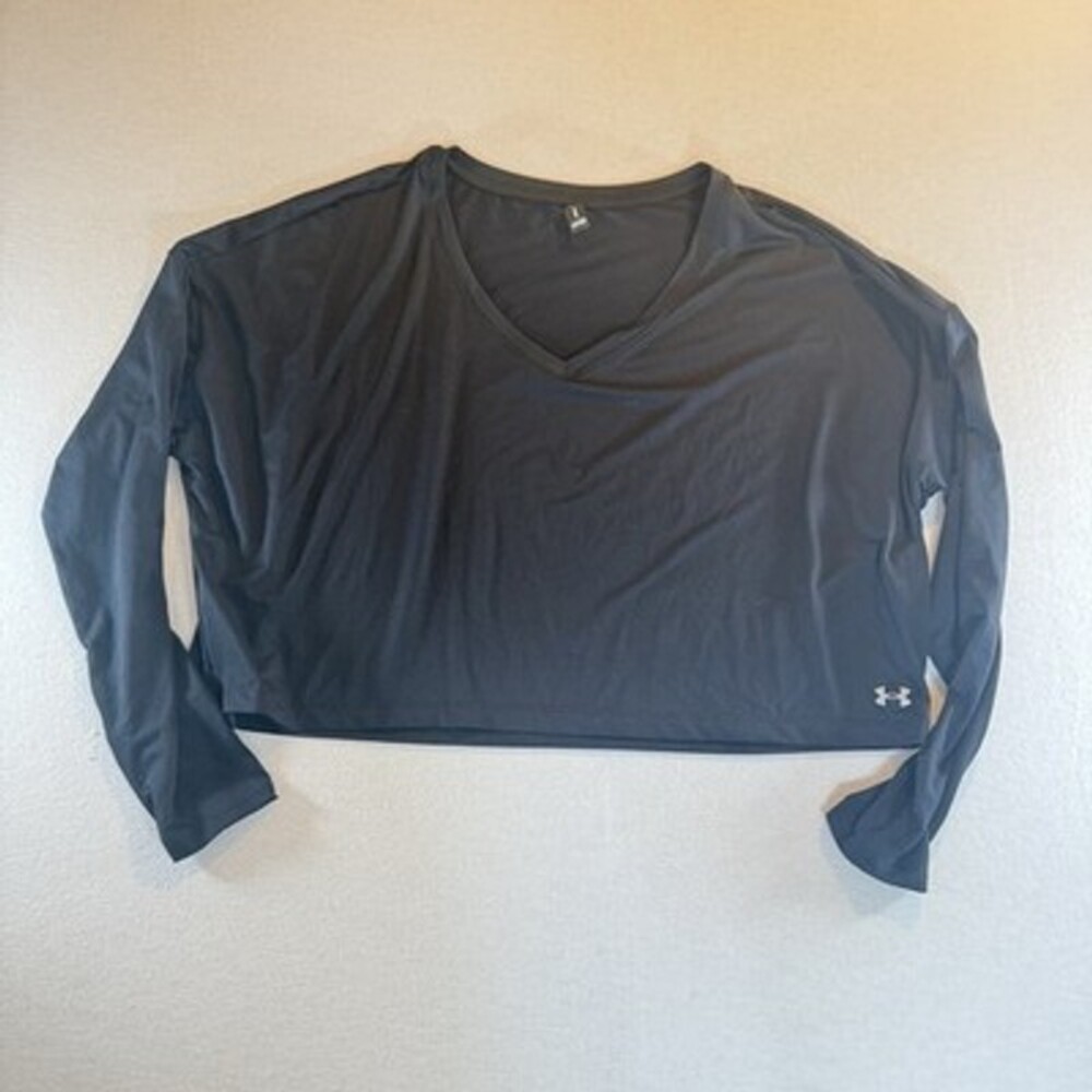 Under Armour Women's Movement V-Neck Long Sleeve Crop Shirt Size Large Black NWT